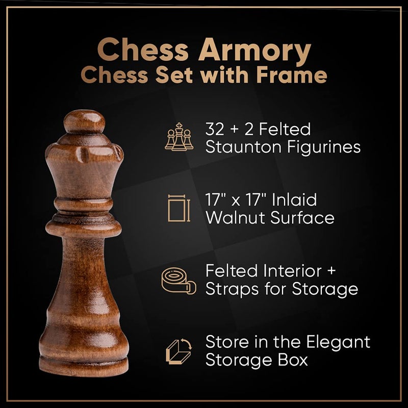 Chess Armory Wooden Chess Set â€“ 17-Inch Large Chess Board with Felted Storage Box, Extra Queens & Handcrafted Staunton Pieces - Image 3